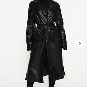 Into The Night Faux Leather Trench Coat- Black